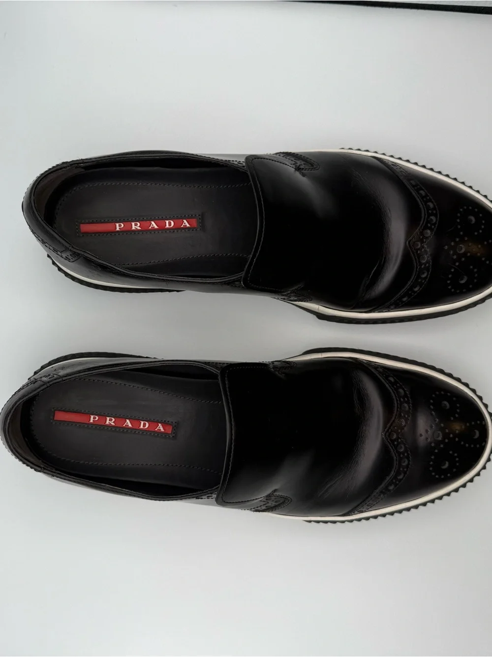 Prada Linea Rossa Black Leather Brogue Slip On Sneakers Sport COA US 10 / 9